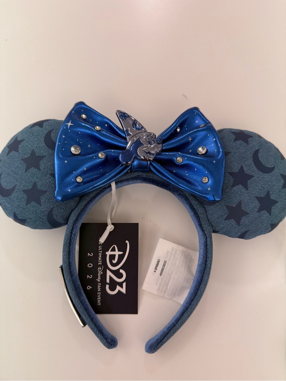 D23 Disney Blue Star & Moon On-Ear Headband with Shiny Sorcerer Bow